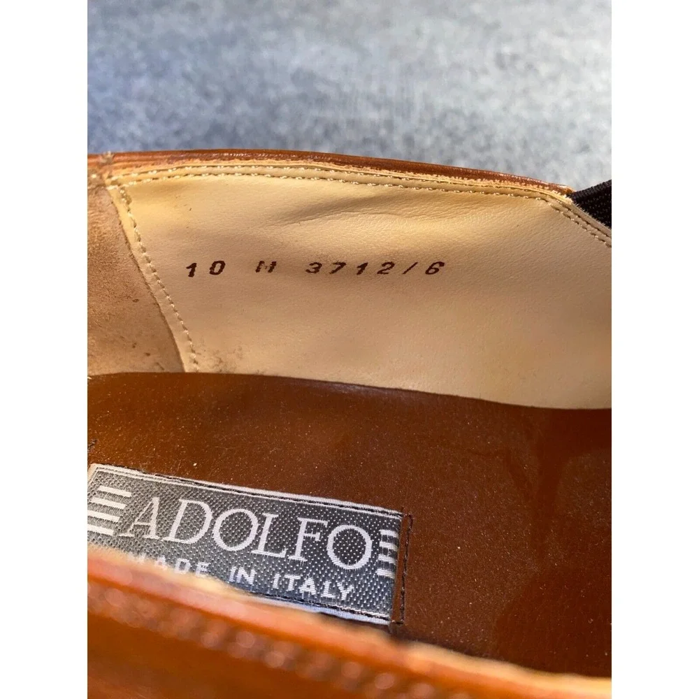 Adolfo Casual Loafer Shoes Men's 10M Brown Perforated Leather Square Toe Slip On